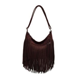9634 Vintage Suede Fringe Hobo Bag Tote Shoulder Bag Crossbody Bag